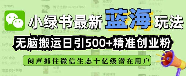 小绿书无脑搬运引流，全自动日引500精准创业粉，微信生态内又一个闷声发财的机会-萝卜兔资源站