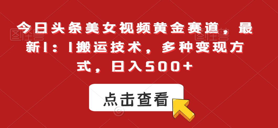 今日头条美女视频黄金赛道，最新1：1搬运技术，多种变现方式，日入500+【揭秘】-萝卜兔资源站