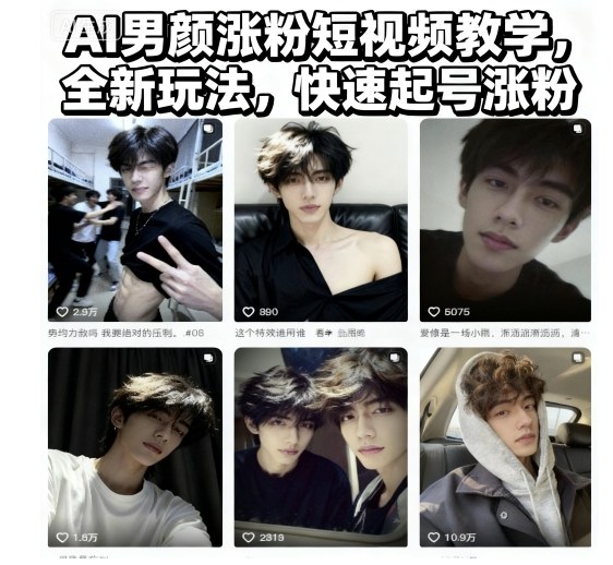 AI男颜涨粉短视频教学,全新玩法,快速起号涨粉-萝卜兔资源站