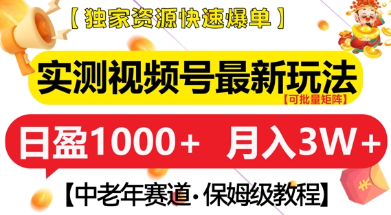 实测视频号最新玩法，中老年赛道，独家资源，月入过W+【揭秘】-萝卜兔资源站