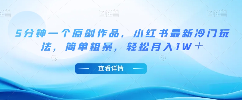 5分钟一个原创作品，小红书最新冷门玩法，简单粗暴，轻松月入1W＋【揭秘】-萝卜兔资源站