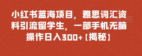 小红书蓝海项目，雅思词汇资料引流留学生，一部手机无脑操作日入300+【揭秘】-萝卜兔资源站
