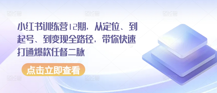 小红书训练营12期，从定位、到起号、到变现全路径，带你快速打通爆款任督二脉-萝卜兔资源站