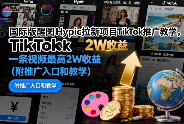 国际版醒图Hypic拉新项目TikTok推广教学,一条视频最高2W收益(附推广入口和教学)-萝卜兔资源站