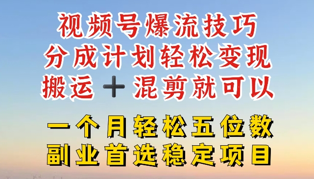 视频号爆流技巧，分成计划轻松变现，搬运 +混剪就可以，一个月轻松五位数稳定项目【揭秘】-萝卜兔资源站