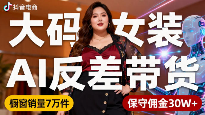 抖音小众赛道，大码女装AI反差带货，不用直播，每天6条作品，橱窗卖7万件，保守佣金30W+-萝卜兔资源站