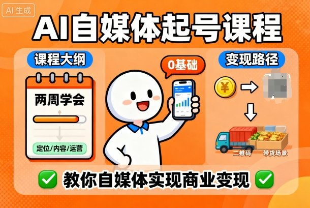 AI自媒体起号课程，0基础小白两周学会，教你自媒体实现商业变现-萝卜兔资源站