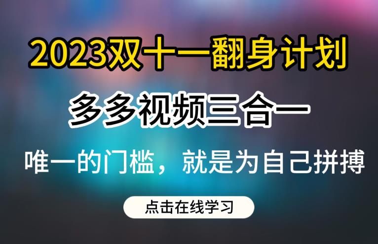 2023双十一翻身计划，多多视频带货三合一玩法教程【揭秘】-萝卜兔资源站