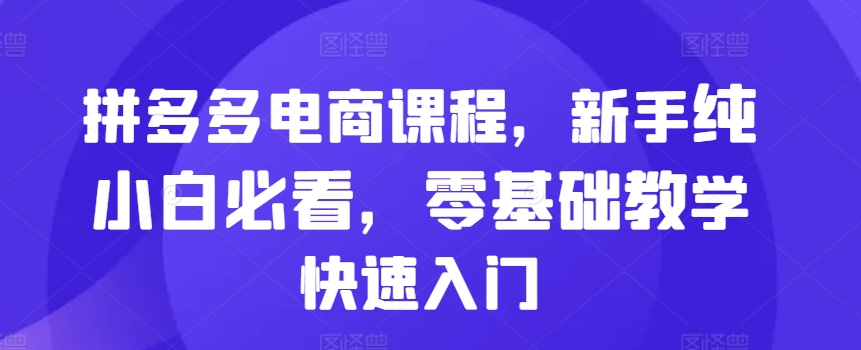 拼多多电商课程，新手纯小白必看，零基础教学快速入门-萝卜兔资源站