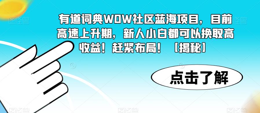 有道词典WOW社区蓝海项目，目前高速上升期，新人小白都可以换取高收益！赶紧布局！【揭秘】-萝卜兔资源站