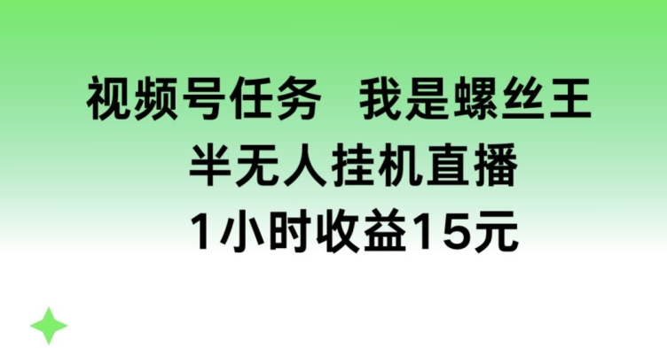 视频号任务，我是螺丝王， 半无人挂机1小时收益15元【揭秘】-萝卜兔资源站