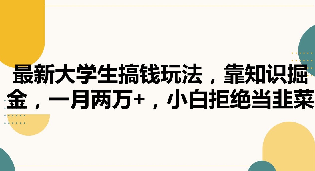 最新大学生搞钱玩法，靠知识掘金，一月两万+，小白拒绝当韭菜【揭秘】-萝卜兔资源站