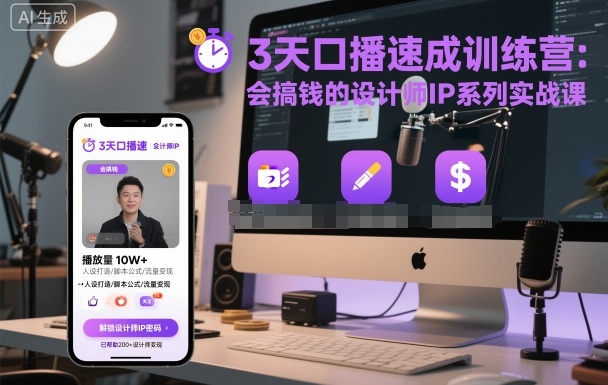 3天口播速成训练营，会搞钱的设计师IP系列实战课-萝卜兔资源站
