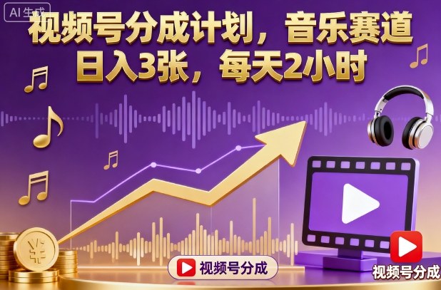 视频号分成计划，音乐赛道，日入3张，每天2小时-萝卜兔资源站