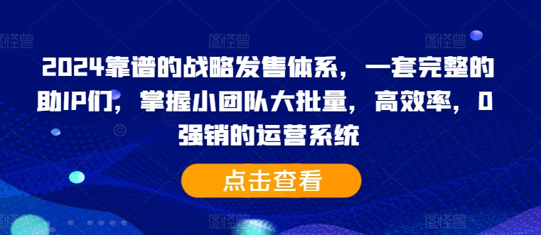 2024靠谱的战略发售体系，一套完整的助IP们，掌握小团队大批量，高效率，0 强销的运营系统-萝卜兔资源站