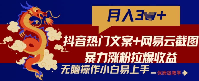 抖音热门文案+网易云截图暴力涨粉拉爆收益玩法，小白无脑操作，简单易上手【揭秘】-萝卜兔资源站