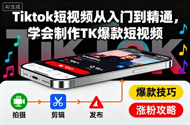 Tiktok短视频从入门到精通，学会制作TK爆款短视频-萝卜兔资源站