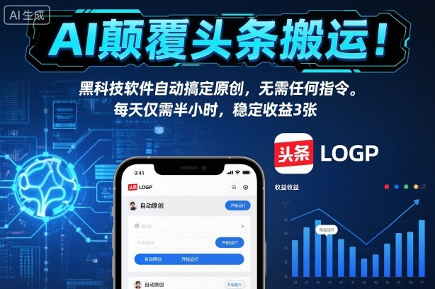 AI颠覆头条搬运!黑科技软件自动搞定原创,无需任何指令。每天仅需半小时,稳定收益3张【揭秘】-萝卜兔资源站