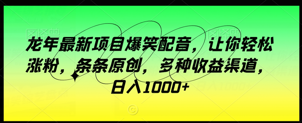 龙年最新项目爆笑配音，让你轻松涨粉，条条原创，多种收益渠道，日入1000+【揭秘】-萝卜兔资源站