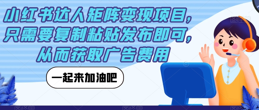 小红书达人矩阵变现项目，只需要复制粘贴发布即可，从而获取广告费用-萝卜兔资源站