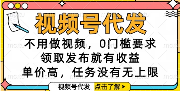 视频号代发，不用做视频，0门槛要求，领取发布就有收益，单价高，任务没有无上限【揭秘】-萝卜兔资源站