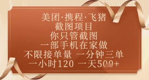飞猪美团截图项目，你只管截图，一部手机在家做，正规平台无套路，一天5张+【揭秘】-萝卜兔资源站