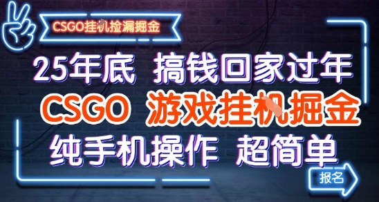 25年底搞钱回家过年,CSGO游戏挂G掘金,纯手机操作超简单【揭秘】-萝卜兔资源站