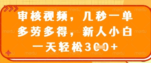 最新审核视频，几秒一单，多劳多得，新人小白一天轻松3张【揭秘】-萝卜兔资源站
