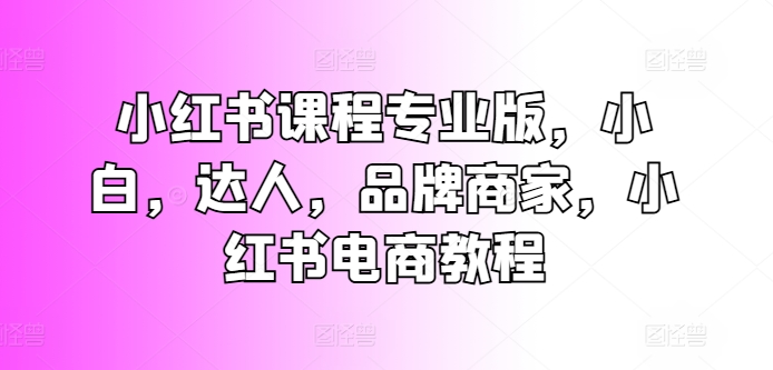 小红书课程专业版，小白，达人，品牌商家，小红书电商教程-萝卜兔资源站