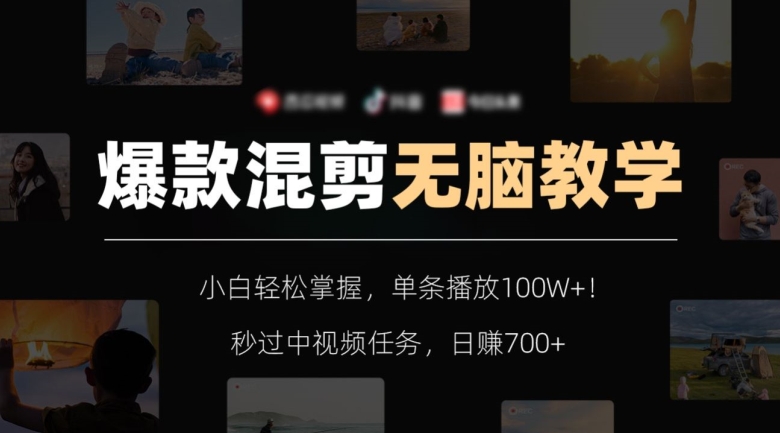 爆款混剪无脑教学，小白轻松掌握，单条播放100W+！秒过中视频任务，日赚700+【揭秘】-萝卜兔资源站