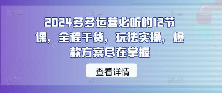 2024多多运营必听的12节课，全程干货，玩法实操，爆款方案尽在掌握-萝卜兔资源站