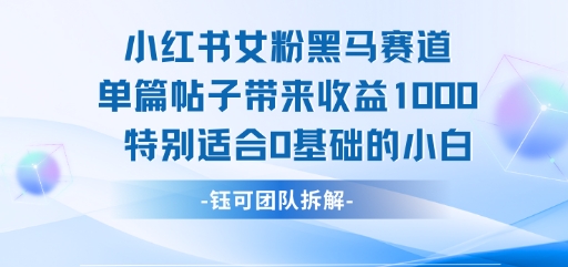 小红书女粉黑马赛道单篇帖子带来收益1k+，特别适合0基础的小白-萝卜兔资源站