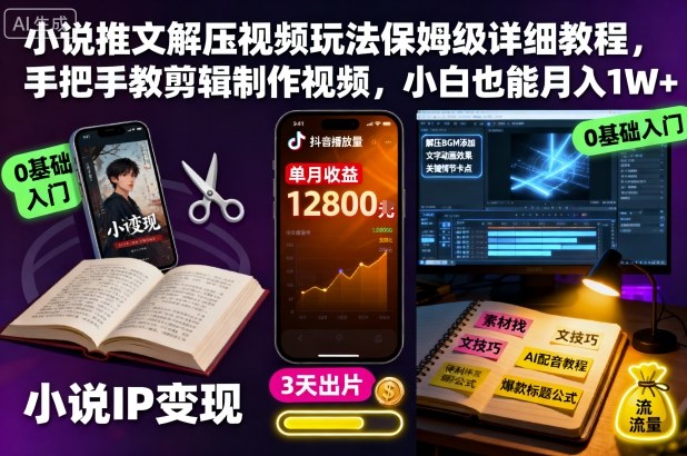 小说推文解压视频玩法保姆级详细教程，手把手教剪辑制作视频，小白也能月入1W+-萝卜兔资源站