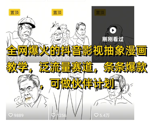 全网爆火的抖音影视抽象漫画教学，泛流量赛道，条条爆款，可做抖音伙伴计划视频号分成等-萝卜兔资源站