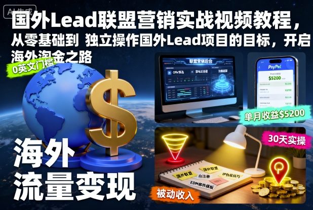 国外Lead联盟营销实战视频教程，从零基础到独立操作国外Lead项目的目标，开启海外淘金之路-萝卜兔资源站