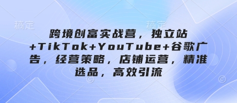 跨境创富实战营，独立站+TikTok+YouTube+谷歌广告，经营策略，店铺运营，精准选品，高效引流-萝卜兔资源站