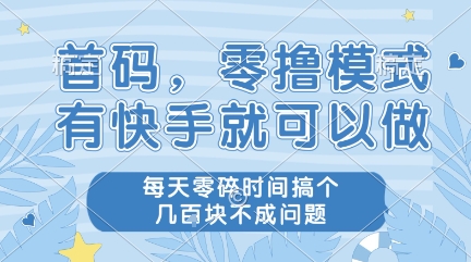 首码，零撸模式，有快手就可以做，每天零碎时间搞个几张不成问题【揭秘】-萝卜兔资源站