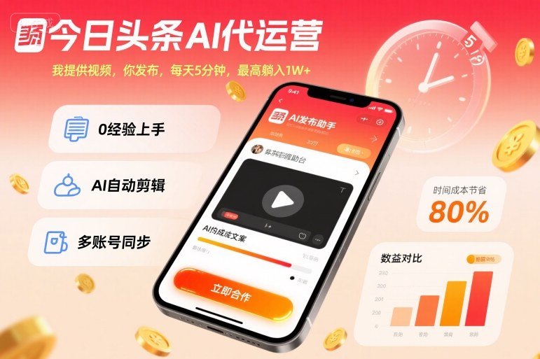 今日头条AI代运营，我提供视频，你发布，每天5分钟，最高躺入1W+【揭秘】-萝卜兔资源站