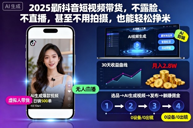 2025最新抖音短视频带货，不露脸、不直播，甚至不用拍摄，也能轻松挣米-萝卜兔资源站