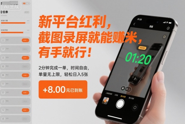 新平台红利,截图录屏就能賺米,有手就行!2分钟完成一单,时间自由,单量无上限,轻松日入5张【揭秘】-萝卜兔资源站