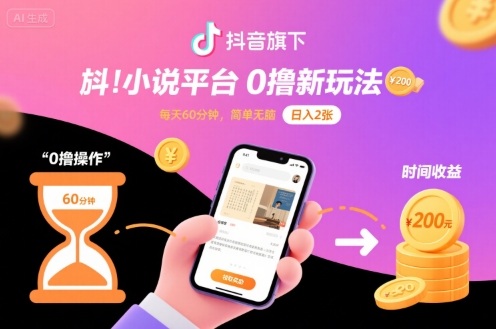 抖音旗下小说平台0撸新玩法，每天挂G60分钟，简单无脑，日入2张【揭秘】-萝卜兔资源站