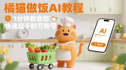有趣的橘猫买菜做饭视频，用AI一键搞定，1分钟教会你，快速起千粉万粉号-萝卜兔资源站