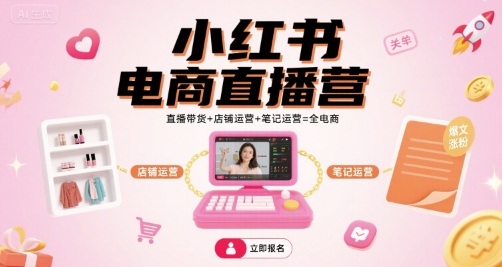 小红书电商直播营，直播带货+店铺运营+笔记运营=全电商-萝卜兔资源站