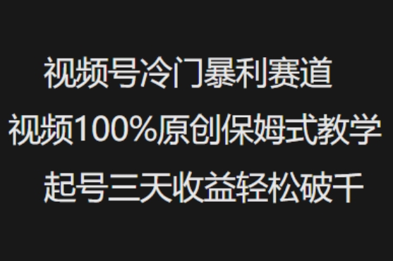 视频号冷门暴利赛道视频100%原创保姆式教学起号三天收益轻松破千-萝卜兔资源站